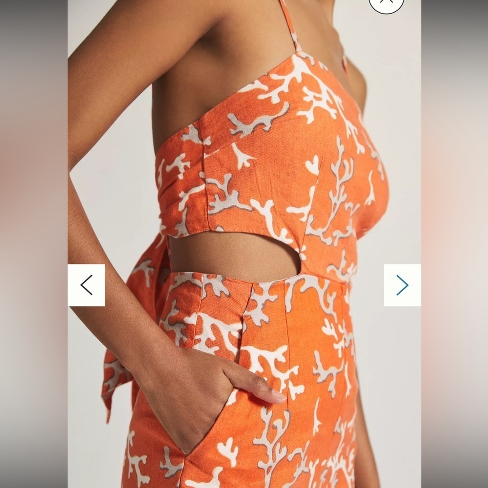 Maeve Anthropologie Orange and White Coral Patterned Jumpsuit Size 4 - Picture 4 of 11